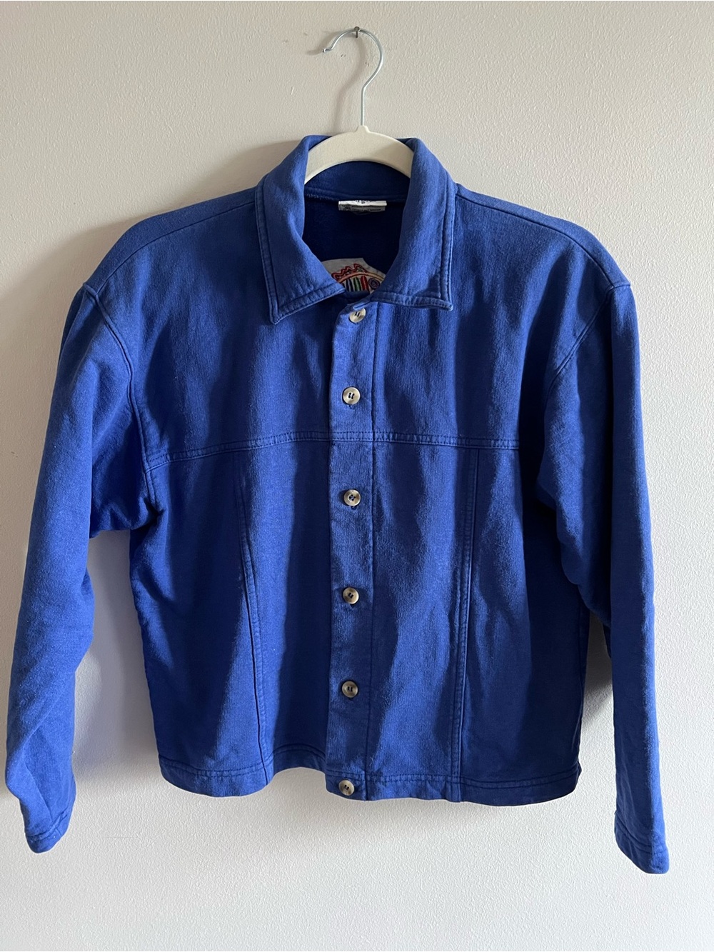 Women's Lightweight French Terry Button-Front Shirt Jacket in Royal Blue - Kona